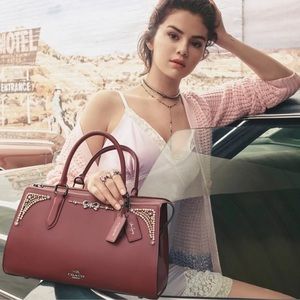 Coach Womens Crystal Embellished Selena Bond Bag Gunmetal/Wine